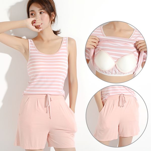 cinoon cotton pajamas set with chest pad women striped sleeveless vest + shorts pajamas shorts new homewear, Blue;gray
cinoon cotton pajamas set with chest pad women striped sleeveless vest + shorts pajamas shorts new homewear, Blue;gray