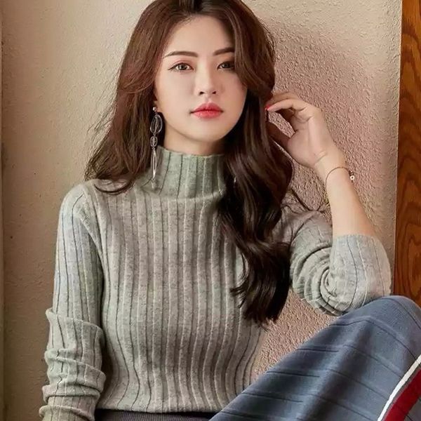 women's sweaters 2021 autumn and winter style core yarn half-high collar striped slim bottoming long-sleeved sweater, White;black
women's sweaters 2021 autumn and winter style core yarn half-high collar striped slim bottoming long-sleeved sweater, White;black