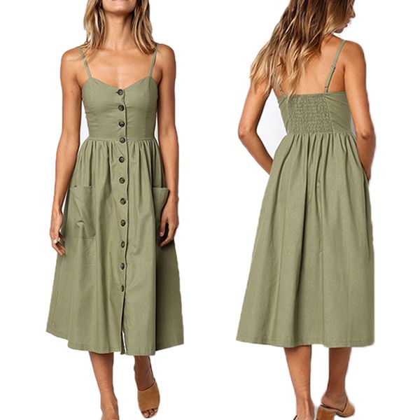 casual female sundress women summer dress 2019 midi dress ladies vintage vestidos plus size backless straps dresses button, Black;gray
casual female sundress women summer dress 2019 midi dress ladies vintage vestidos plus size backless straps dresses button, Black;gray