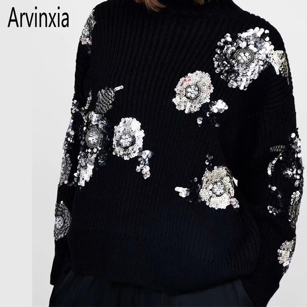 arvinxia solid sequined floral decoration women sweaters new long sleeves ladies pullovers fashion o neck loose knitted, White;black
arvinxia solid sequined floral decoration women sweaters new long sleeves ladies pullovers fashion o neck loose knitted, White;black