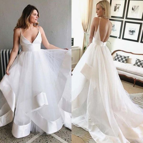 2019 simple a lline wedding dress v neck spaghetti straps ivory bridal gown long backless wedding gowns, White
2019 simple a lline wedding dress v neck spaghetti straps ivory bridal gown long backless wedding gowns, White