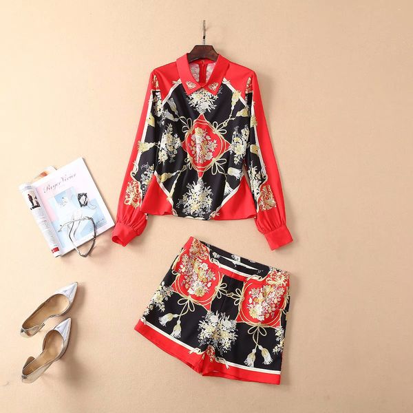 european and american women's dress 2019 summer new style long-sleeved lapel shirt shorts vintage print fashion suit, White
european and american women's dress 2019 summer new style long-sleeved lapel shirt shorts vintage print fashion suit, White