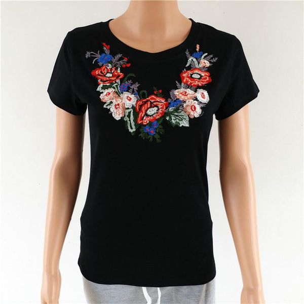 floral embroidery summer t -shirt women fashion high cotton tees autumn casual stretch knitwear short sleeve punk tees casual, White
floral embroidery summer t -shirt women fashion high cotton tees autumn casual stretch knitwear short sleeve punk tees casual, White