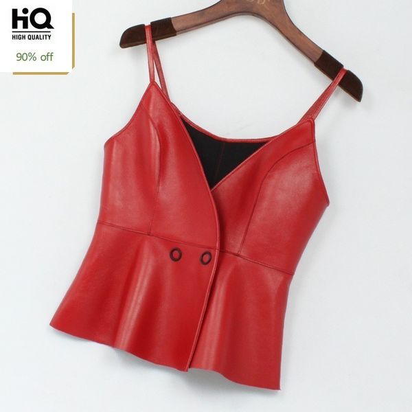 2020 fashion black red solid genuine leather real lambskin sleeveless vest women leather waistcoats ruffles short outwear, Black;white
2020 fashion black red solid genuine leather real lambskin sleeveless vest women leather waistcoats ruffles short outwear, Black;white