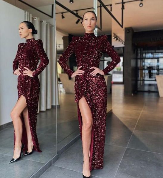 evening dress spring high-neck sequines wine red long sleeve sheath floor-length off shoulder split yousef aljasmi, Black;pink
evening dress spring high-neck sequines wine red long sleeve sheath floor-length off shoulder split yousef aljasmi, Black;pink
