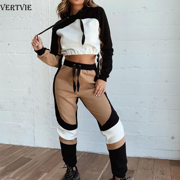 vertvie women gym tracksuit hooded sweatshirts & sweatpant long sleeve pullover 2020 autumn winter two piece set sporting suit
