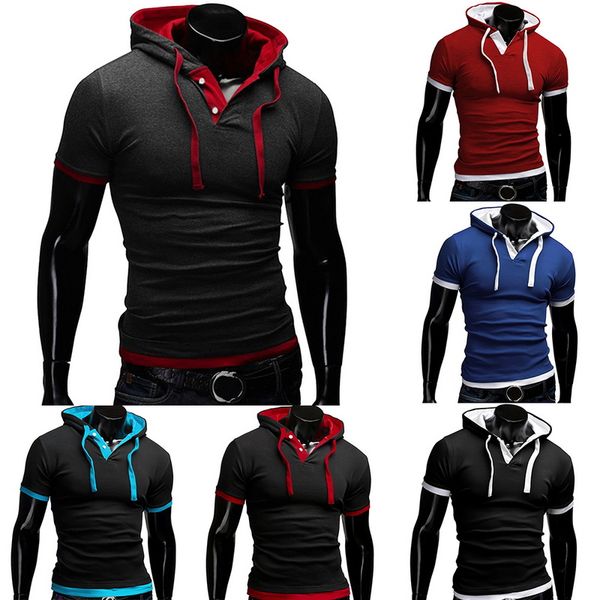 short sleve hooded t shirt men 2019 summer solid color fashion hoodie male plus size 5xl slim fit tee, White;black
short sleve hooded t shirt men 2019 summer solid color fashion hoodie male plus size 5xl slim fit tee, White;black
