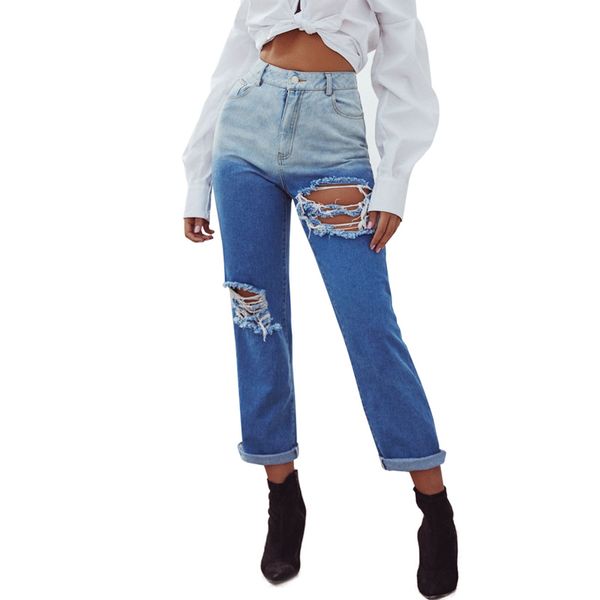 2020 new arrived contrast color straight ripped haole jeans woman high waist patchwork vintage denim pants trousers for women, Blue
2020 new arrived contrast color straight ripped haole jeans woman high waist patchwork vintage denim pants trousers for women, Blue