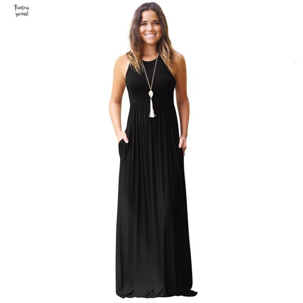 women long summer dress 2019 new solid o neck pockets racer back sundress high waist pleated maxi sleeve dress, Black;gray
women long summer dress 2019 new solid o neck pockets racer back sundress high waist pleated maxi sleeve dress, Black;gray