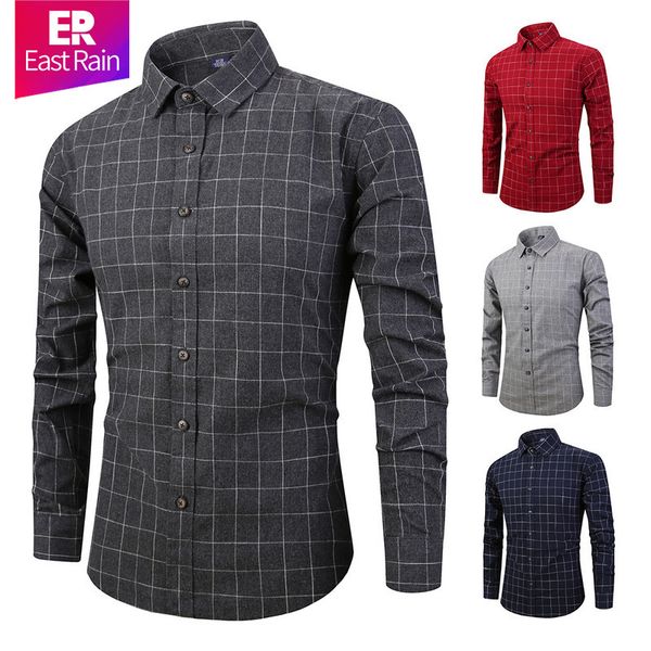 mens designer casual sanded plaid long sleeve cotton versatile shirt, White;black 
mens designer casual sanded plaid long sleeve cotton versatile shirt, White;black