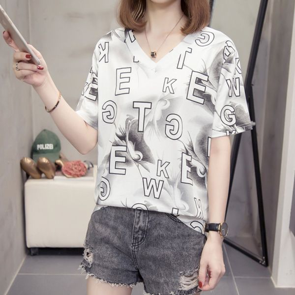 plus size cotton t-shirt women 2020 summer v neck short sleeve letter print t shirt lady oversize korean style loose tshirt, White
plus size cotton t-shirt women 2020 summer v neck short sleeve letter print t shirt lady oversize korean style loose tshirt, White