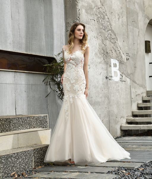 m35396 scoop cap sleeve civil wedding dresses mermaid lace appliques sheer back covered buttons wedding gowns vestidos cortos de fiesta, White
m35396 scoop cap sleeve civil wedding dresses mermaid lace appliques sheer back covered buttons wedding gowns vestidos cortos de fiesta, White