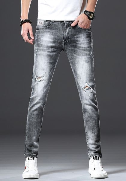 spring mens hole washed jeans grey ripped slim male pencil pants fashion casual zipper fly boys trousers, Blue
spring mens hole washed jeans grey ripped slim male pencil pants fashion casual zipper fly boys trousers, Blue