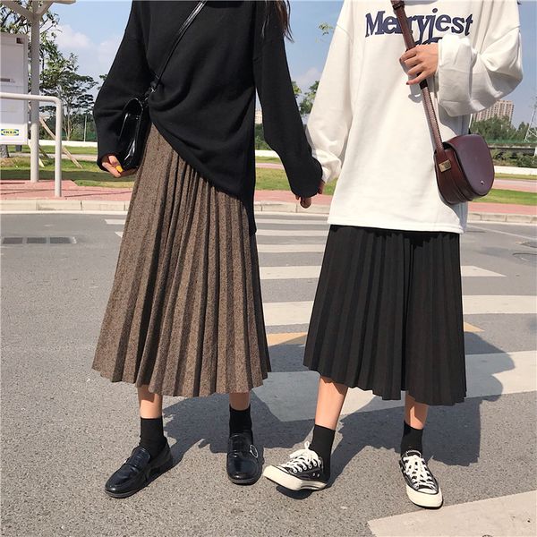 women warm wool blends elegant skirt elastic high waist ladies autumn winter pleated skirt 2019 korean long jupe pliss femme, Black
women warm wool blends elegant skirt elastic high waist ladies autumn winter pleated skirt 2019 korean long jupe pliss femme, Black