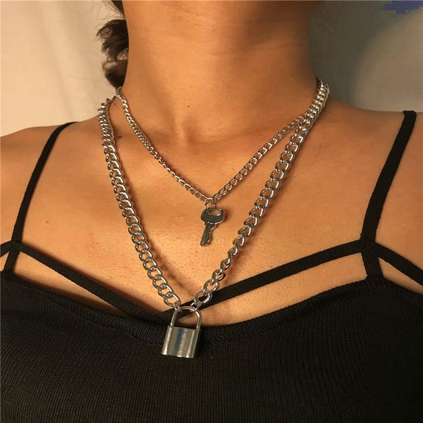double layer lock chain necklace punk 90s link chain silver color padlock pendant necklace women fashion gothic jewelry
double layer lock chain necklace punk 90s link chain silver color padlock pendant necklace women fashion gothic jewelry