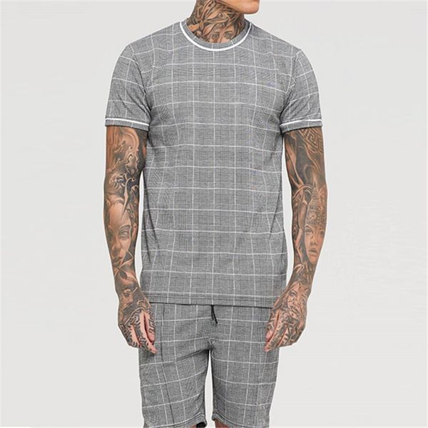 men plaid 2pcs summer tracksuits man high street o-neck short sleeve with knee length short sets men fashion clothes, Gray
men plaid 2pcs summer tracksuits man high street o-neck short sleeve with knee length short sets men fashion clothes, Gray