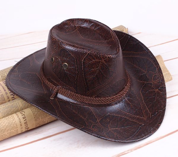 new gentlemen cowboy hat leather knight hat outdoor shading cap male breathable large brim, Blue;gray
new gentlemen cowboy hat leather knight hat outdoor shading cap male breathable large brim, Blue;gray