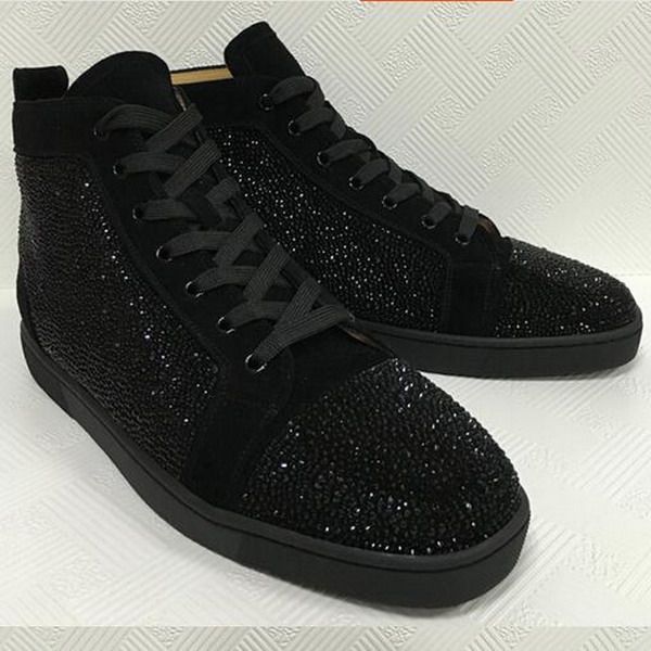 special offer 2018 suede & black rhinestone strass red bottom shoes men women's flat red sole high-sneaker lace-up casual shoes cs01
special offer 2018 suede & black rhinestone strass red bottom shoes men women's flat red sole high-sneaker lace-up casual shoes cs01