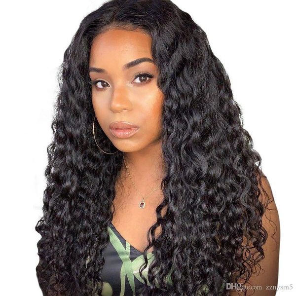 deep wave human hair lace front wigs lace closure brazilian human wigs closure pre plucked with baby hair for women, Black