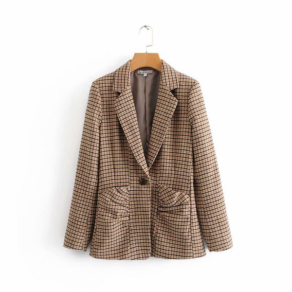women new spring brown plaid slim blazer 2019 women-s long sleeve pleated pocket single button blazers chaqueta mujer, White;black
women new spring brown plaid slim blazer 2019 women-s long sleeve pleated pocket single button blazers chaqueta mujer, White;black