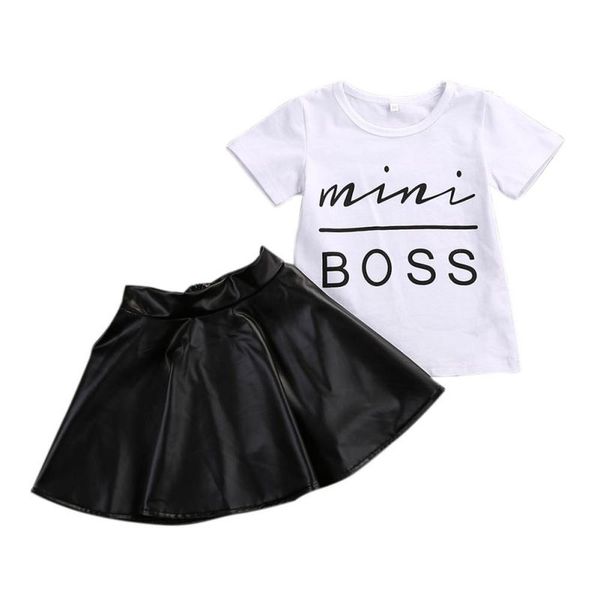 new 2pcs/lot children clothing girls summer short sleeve mini boss t-shirts + leather skirt children's new suit kids clothing by1306, White
new 2pcs/lot children clothing girls summer short sleeve mini boss t-shirts + leather skirt children's new suit kids clothing by1306, White