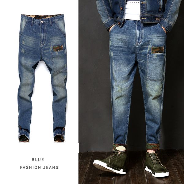 men's vintage blue patch skinny jeans men's cotton camouflage patch harem jeans size 28-34
men's vintage blue patch skinny jeans men's cotton camouflage patch harem jeans size 28-34