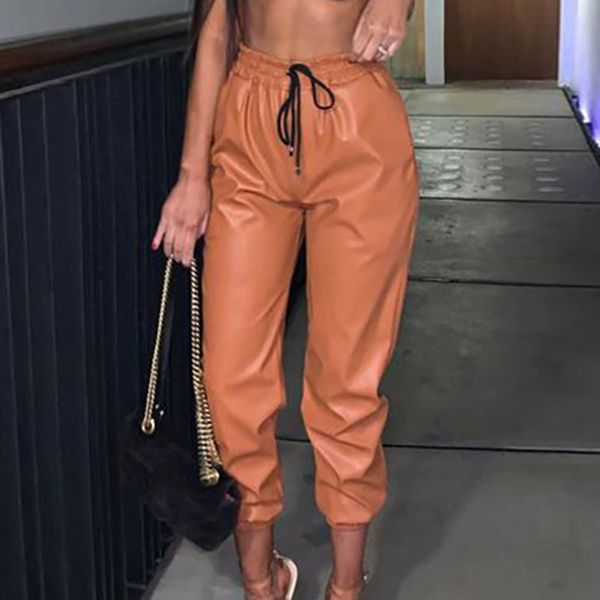 women pu leather pants fashion street lady elastic waist pencil pants autumn drawstring sweatpants pockets cool trousers, Black;white
women pu leather pants fashion street lady elastic waist pencil pants autumn drawstring sweatpants pockets cool trousers, Black;white