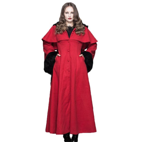 punk gothic women casual hooded coats flare sleeve plush woolen coat outwear hooded floor-length outwear, Black
punk gothic women casual hooded coats flare sleeve plush woolen coat outwear hooded floor-length outwear, Black