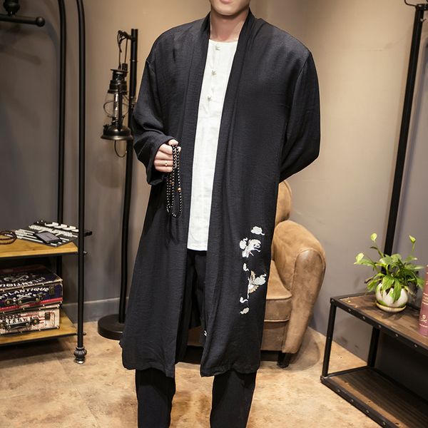 long kimono jacket spring summer embroidery solid vintage jacket men trench coat japan style men chinese outwear loose fit, Black;brown
long kimono jacket spring summer embroidery solid vintage jacket men trench coat japan style men chinese outwear loose fit, Black;brown
