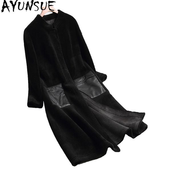 women's fur & faux ayunsue sheep shearling coats 2021 long warm coat female winter jacket women real wool overcoat kqn68290, Black
women's fur & faux ayunsue sheep shearling coats 2021 long warm coat female winter jacket women real wool overcoat kqn68290, Black