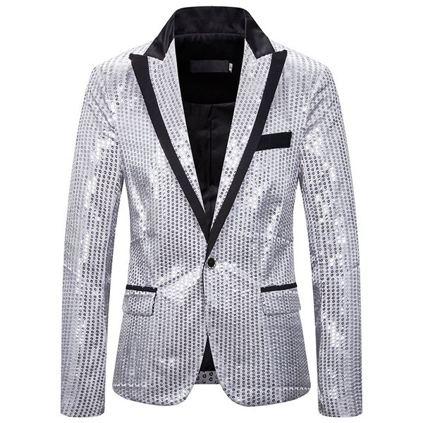 

mens shiny sliver sequin glitter embellished blazer jacket men nightclub blazer wedding party suit jacket stage singers clothes, White;black