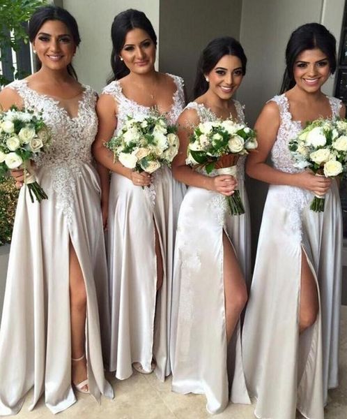 split long bridesmaid dress jewel neck illusion elegant bridesmaid dress appliques lace beads bridesmaid dress maid of honor gowns, White;pink
split long bridesmaid dress jewel neck illusion elegant bridesmaid dress appliques lace beads bridesmaid dress maid of honor gowns, White;pink