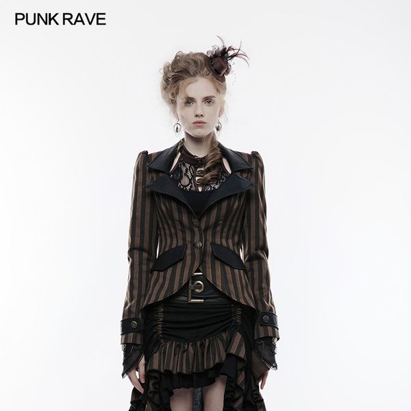 punk rave women brown steampunk jacket fashion striped with leather swallowtail vintage jacket formal party suit, Black;brown
punk rave women brown steampunk jacket fashion striped with leather swallowtail vintage jacket formal party suit, Black;brown