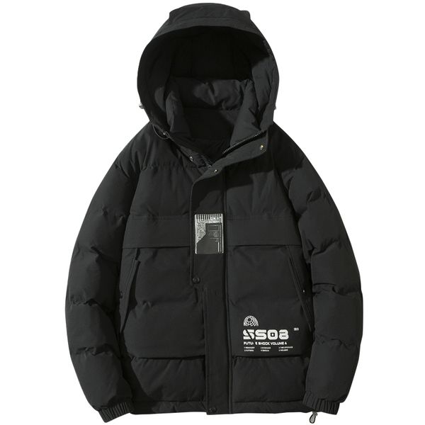 winter men's warm parka hooded winter clothes youth leisure warm coat, Black