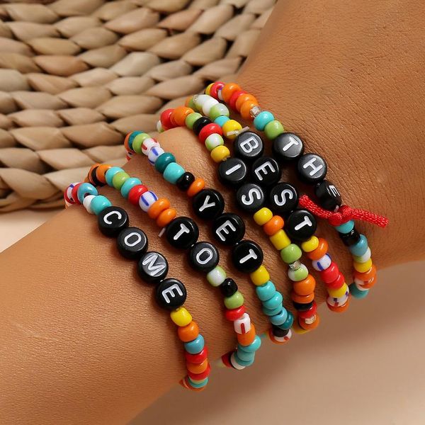 english letter the is yet to come summer beach seaside 6-piece bracelet, Black
english letter the is yet to come summer beach seaside 6-piece bracelet, Black