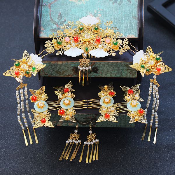 t1018 chinese style bride headwear classical wedding jewelry set handmade shell pearl tassels bridal crown hairpins earrings, Slivery;golden
t1018 chinese style bride headwear classical wedding jewelry set handmade shell pearl tassels bridal crown hairpins earrings, Slivery;golden