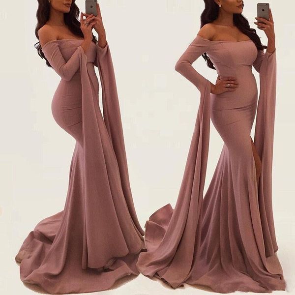 dusty rose off the shoulder mermaid prom dresses with long sleeves ribbons elegant evening gowns, Black;red
dusty rose off the shoulder mermaid prom dresses with long sleeves ribbons elegant evening gowns, Black;red