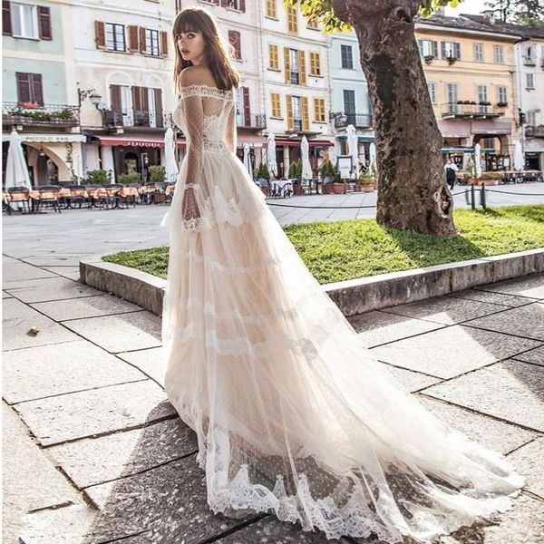 champagne boho wedding dresses a line illusion long sleeve bridal gowns plus size dress robe de mariée, White
champagne boho wedding dresses a line illusion long sleeve bridal gowns plus size dress robe de mariée, White