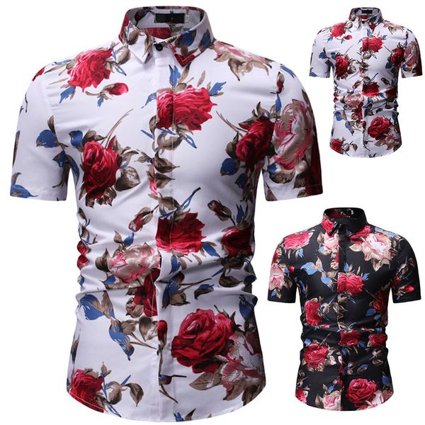 fashion men floral print short sleeve casual button down turn down collar shirt blouse top, White;black
fashion men floral print short sleeve casual button down turn down collar shirt blouse top, White;black