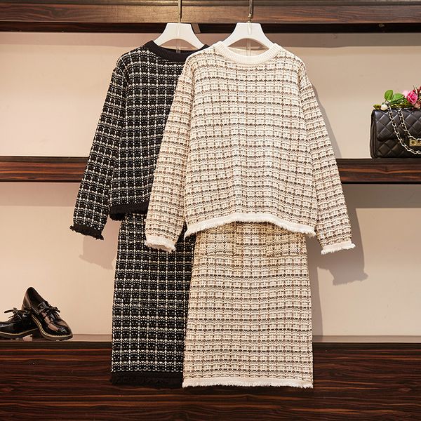 plus size 4xl knitted sweaters plaid 2 piece set autumn runway women vintage pullover + black skirt two piece set knit suit, White
plus size 4xl knitted sweaters plaid 2 piece set autumn runway women vintage pullover + black skirt two piece set knit suit, White