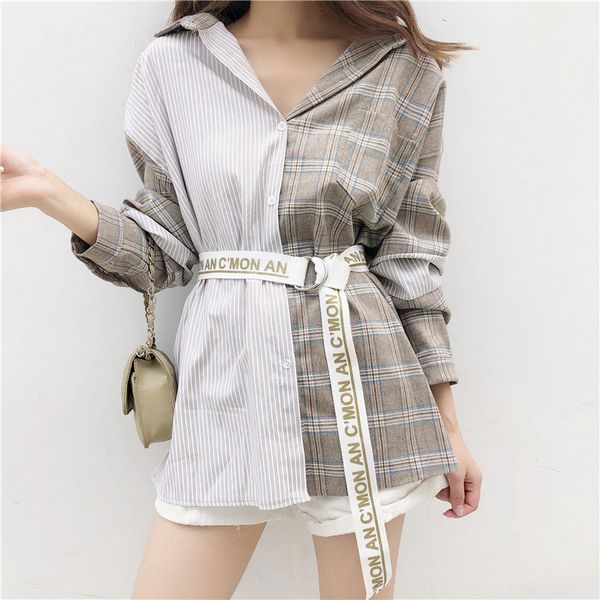women 2019 spring long sleeve retro lattice patchwork shirts new fashion female, White
women 2019 spring long sleeve retro lattice patchwork shirts new fashion female, White