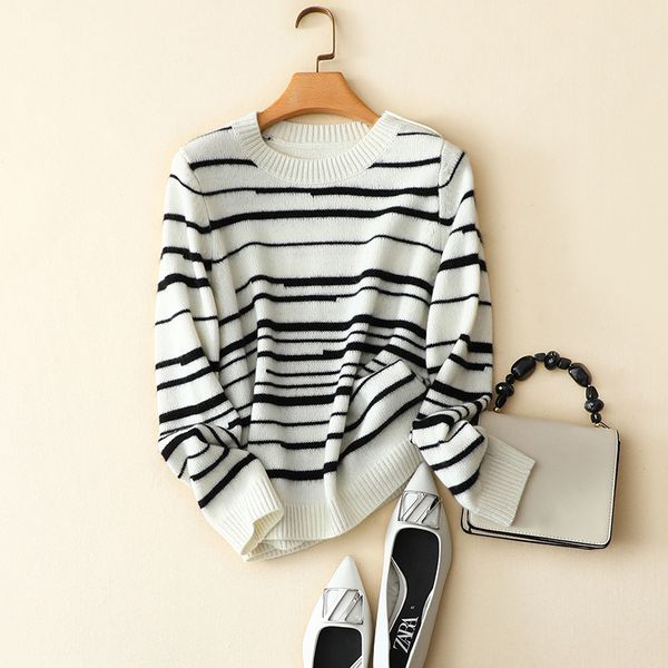 women's sweaters 100% cashmere striped female crew neck long sleeve jumper knitted elegant shoulder buttons winter pullover, White;black
women's sweaters 100% cashmere striped female crew neck long sleeve jumper knitted elegant shoulder buttons winter pullover, White;black