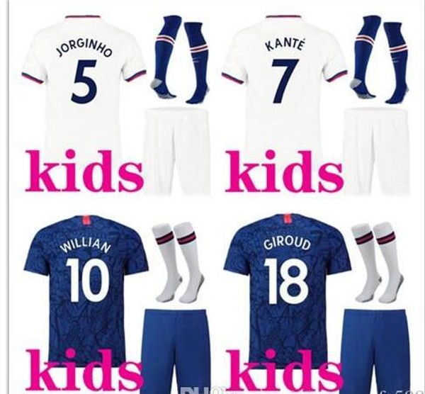 kids 2019 2020 football kits KANTE WILLIAN soccer jersey football shirts 2018 2019 home blue GIROUD PULISIC child Kids footbal kits