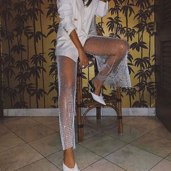 women net grid open slit pants shiny imitation diamond decor leggings tights d08e, Black;white
women net grid open slit pants shiny imitation diamond decor leggings tights d08e, Black;white