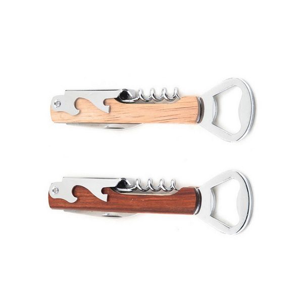 100pcs Wood Handle wine opener Stainless Steel Hand-Held Deluxe Bottle Openers Corkscrew Double Hinge Waiters