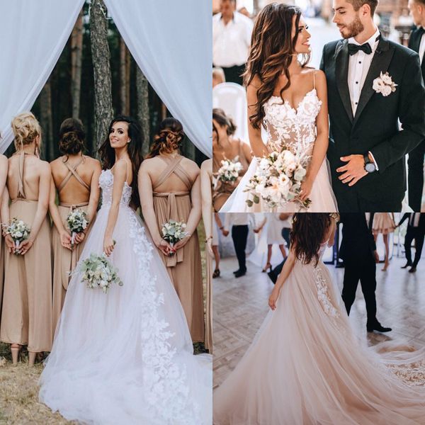 beach spaghetti bohemia wedding dresses lace applique tulle sweep train a line country bridal gowns plus size boho robe de mariée, White
beach spaghetti bohemia wedding dresses lace applique tulle sweep train a line country bridal gowns plus size boho robe de mariée, White