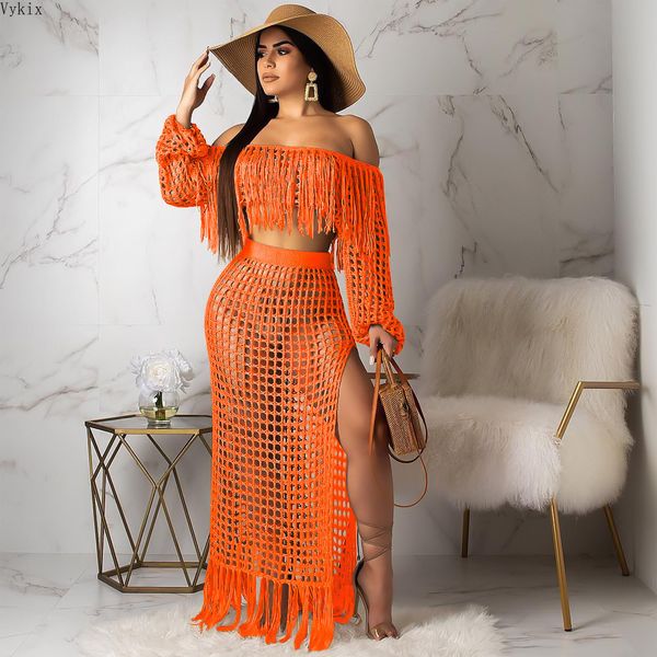 gauze grid hollow out beach two piece set off shoulder tassel fashion women two piece outfits, White
gauze grid hollow out beach two piece set off shoulder tassel fashion women two piece outfits, White