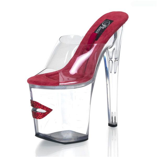 the new glass slipper 20cm super high heels red lips transparent sandals model catwalk show, Black
the new glass slipper 20cm super high heels red lips transparent sandals model catwalk show, Black