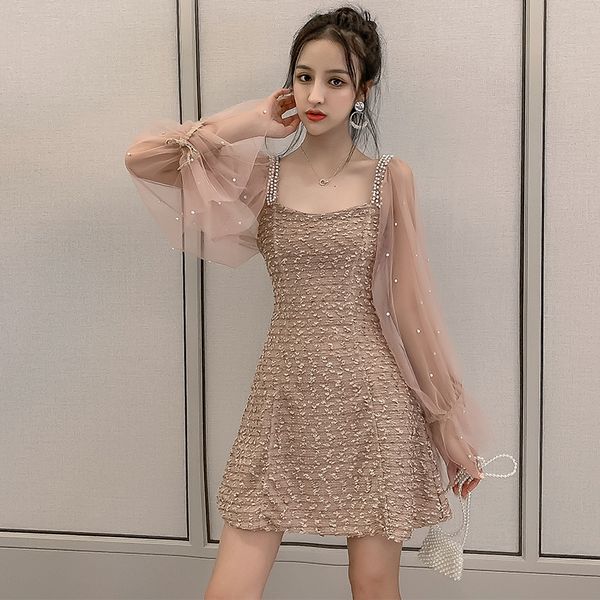 casual dresses vintage beading mesh patchwork korean dress women s-xl autumn street sweet ladies kawaii mini elegant long sleeve, Black;gray
casual dresses vintage beading mesh patchwork korean dress women s-xl autumn street sweet ladies kawaii mini elegant long sleeve, Black;gray
