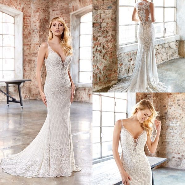 2020 mermaid wedding dresses spaghetti lace applique wedding dresses sweep train bridal gowns vestidos de novia, White
2020 mermaid wedding dresses spaghetti lace applique wedding dresses sweep train bridal gowns vestidos de novia, White
